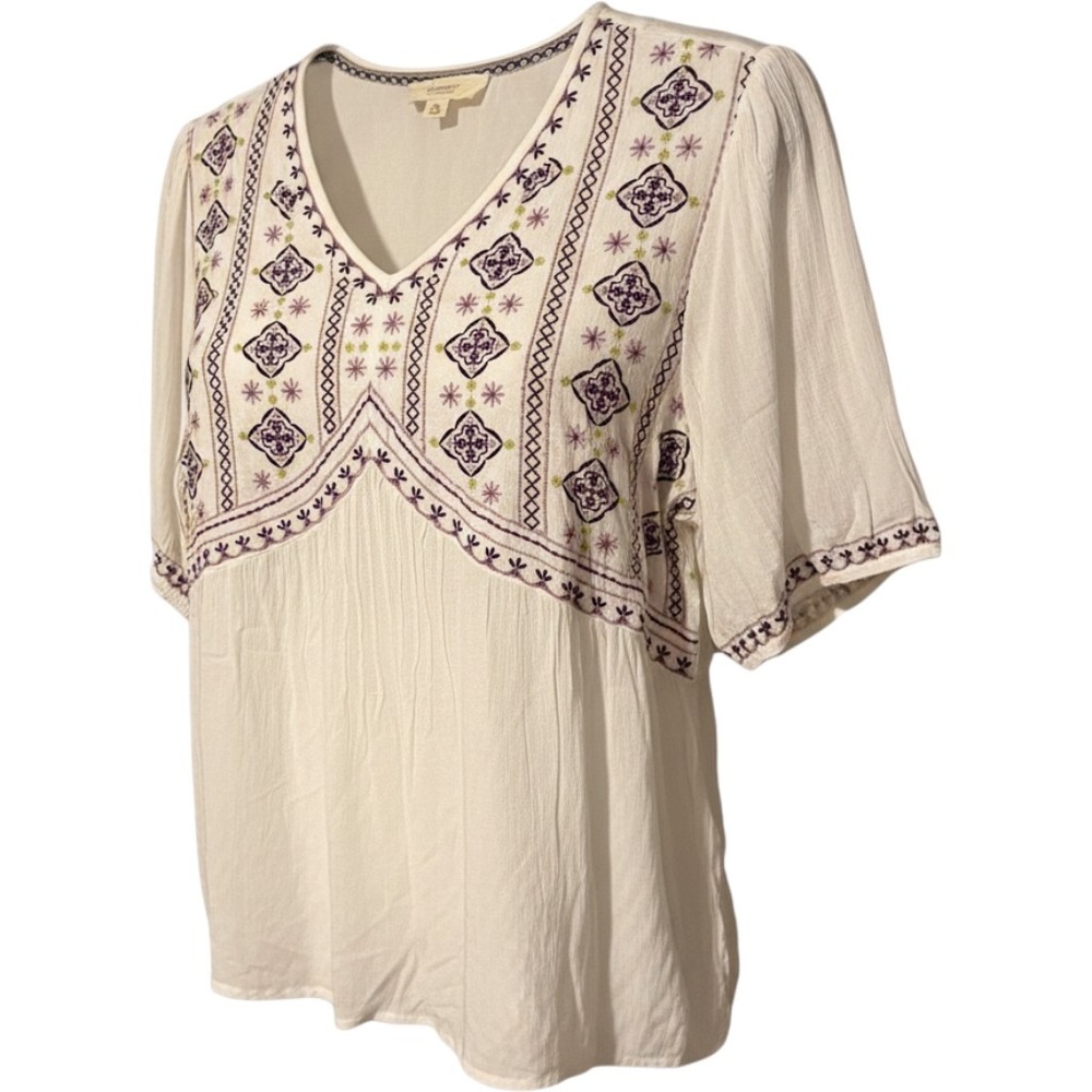 Nurture by Westbound Woman White Embroidered V-Neck Peasant Blouse 2X NWT